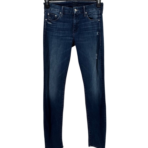 Mother The Looker Skinny Jeans Women 27 Dark Blue Distressed Denim Made in USA - Picture 3 of 11